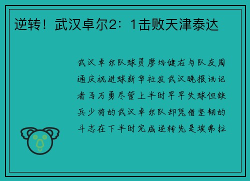 逆转！武汉卓尔2：1击败天津泰达